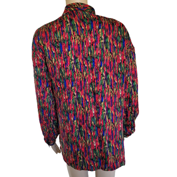 Ann May Women's Multi-color Long Sleeve Silk Collared Button-Up Shirt Size M - Picture 2 of 8